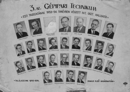 3. sz. GPIPARI TECHNIKUM ESTI TAGOZATNAK 1953-54. TANVBEN VGZETT IV.C OSZT. HALLGATI