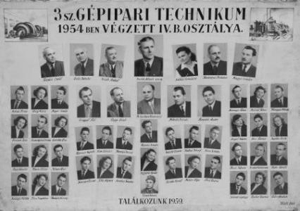 3. sz. GPIPARI TECHNIKUM 1954-ben VGZETT IV. B. OSZTLYA.