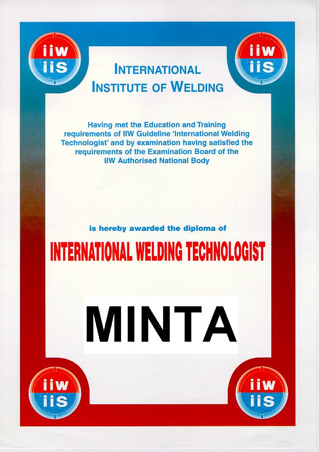 IWT (International Welding Technologist) oklevl